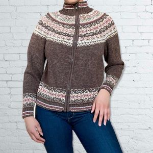 Heirloom Collectibles Knit Patterned Grandma Zip Up Sweater ‘02.